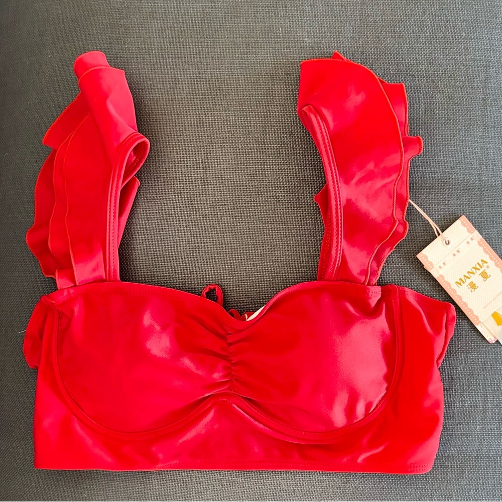 Red Ruffled Bikini Top